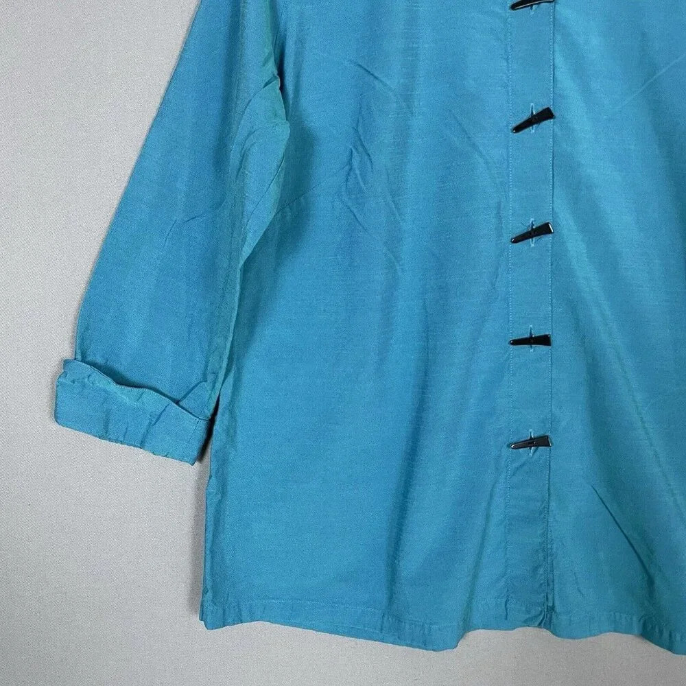 Ali Miles Button Up Shirt Tunic Top Womens Size Large L 3/4 Sleeve Blue Artsy - Picture 5 of 16
